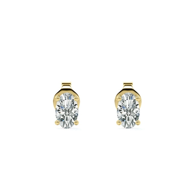 0.38 Carat Ovate Diamond - 4 Prong Solitaire Stud Earrings - 18K Rose Gold Plating Over Silver