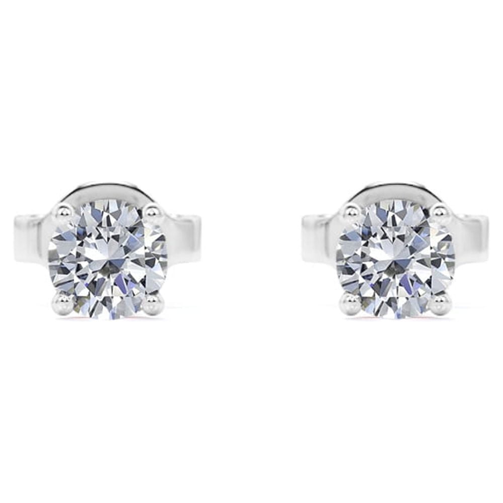 0.38 Carat Round Diamond - 4 Prong Solitaire Stud Earrings - 18K Rose Gold Plating Over Silver