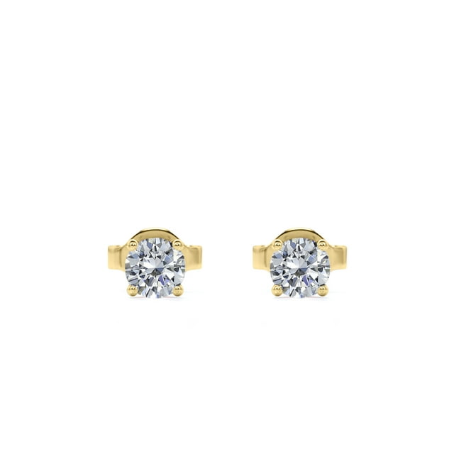 0.38 Carat Round Diamond - 4 Prong Solitaire Stud Earrings - 18K Rose Gold Plating Over Silver