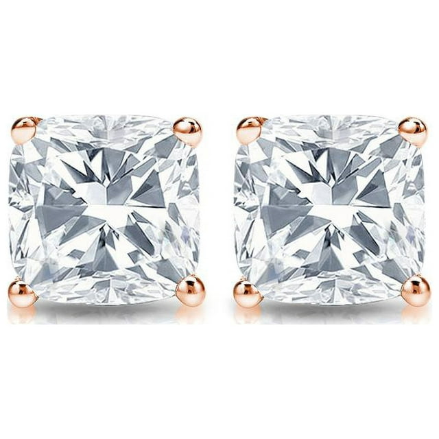 0.5 Carat Cushion Cut Diamond 4 Prong Solitaire Stud Earrings In 18K Rose Gold Plating Over Silver