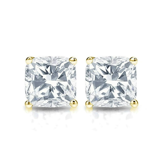 0.5 Carat Cushion Cut Diamond 4 Prong Solitaire Stud Earrings In 18K Rose Gold Plating Over Silver