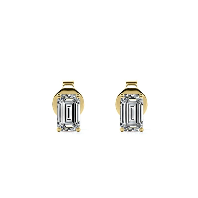 0.58 Carat Emerald Cut Diamond - Minimalist Solitaire Stud Earrings - 18K Rose Gold Plating Over Silver