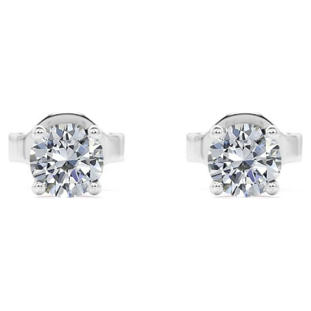 0.58 Carat Round Diamond - 4 Prong Solitaire Stud Earrings - 18K Rose Gold Plating Over Silver