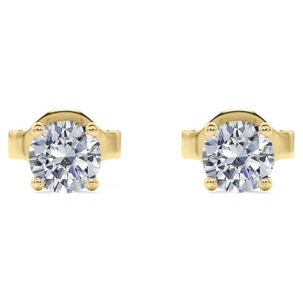 0.58 Carat Round Diamond - 4 Prong Solitaire Stud Earrings - 18K Rose Gold Plating Over Silver