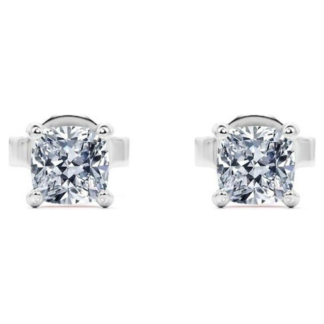 0.75 Carat Cushion Cut Diamond 4 Prong Solitaire Stud Earrings In 18K Rose Gold Plating Over Silver