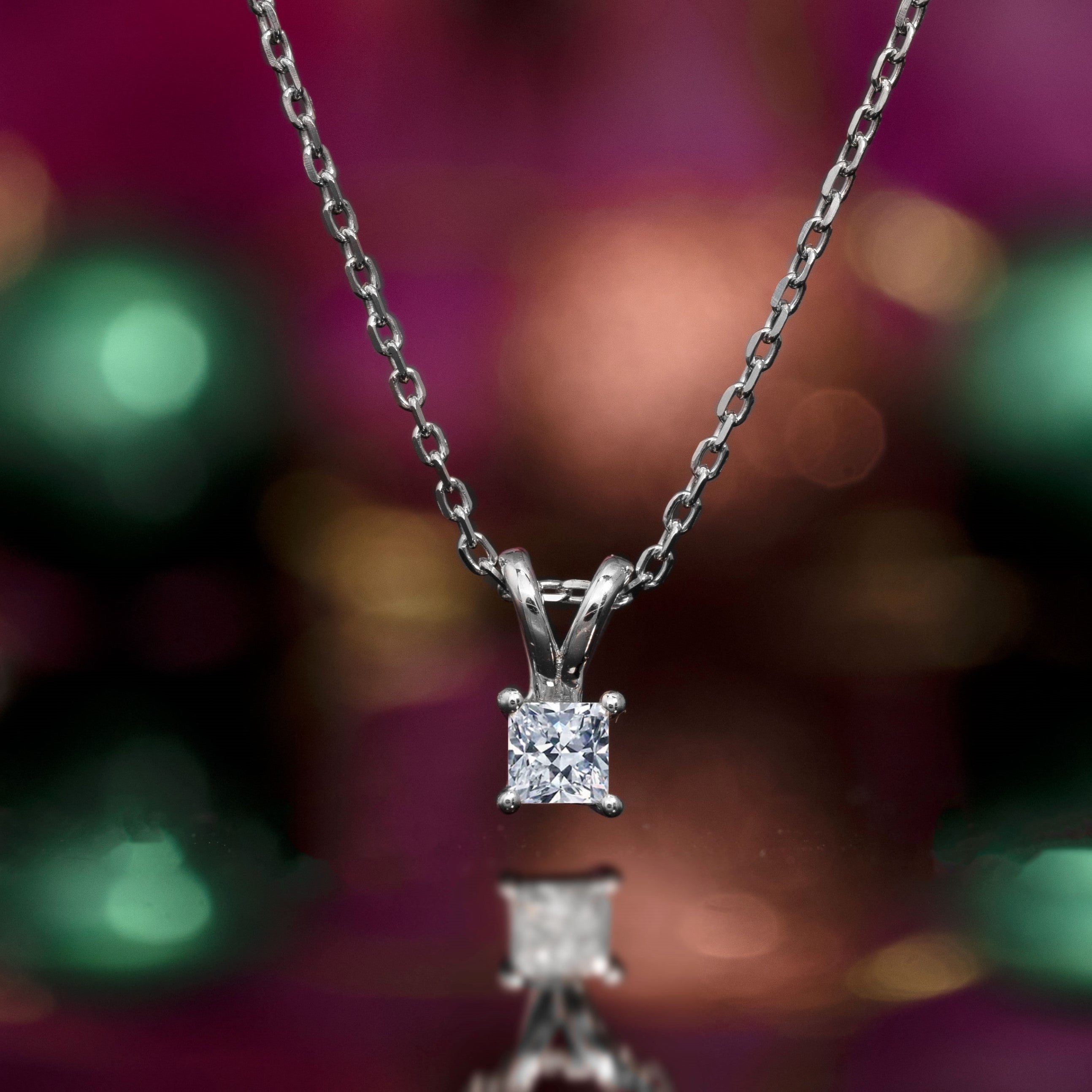 Beautiful 0.25 Carat Princess Cut Diamond Pendant Necklace In 18K White Gold Plating Over Silver