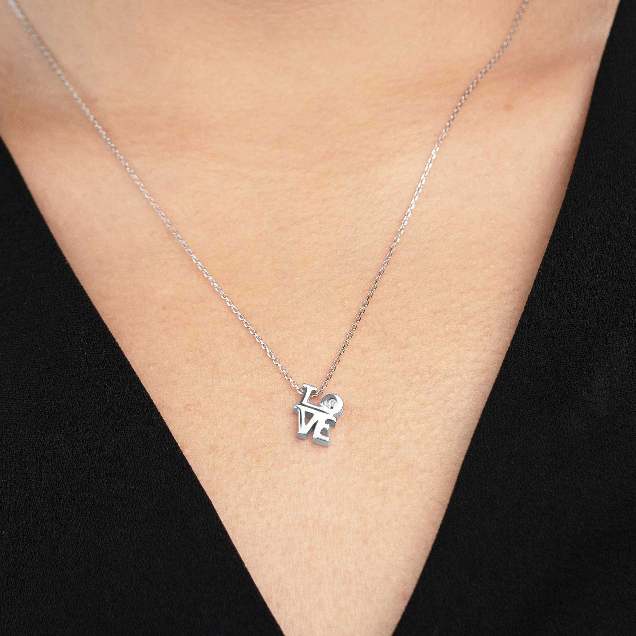 LOVE Diamond Pendant Necklace in 18K White Gold over Silver