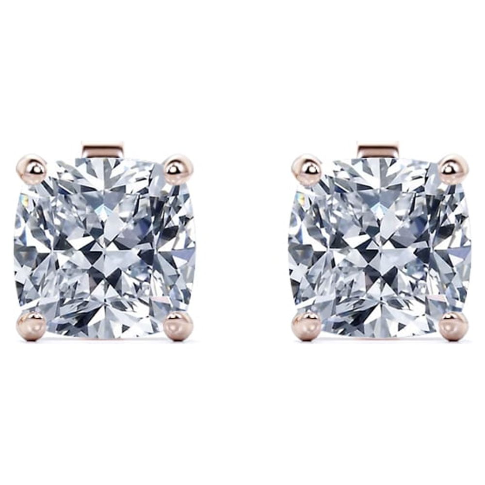 1 Carat Cushion Cut Moissanite Solitaire Stud Earrings In 18K Rose Gold Plating Over Silver