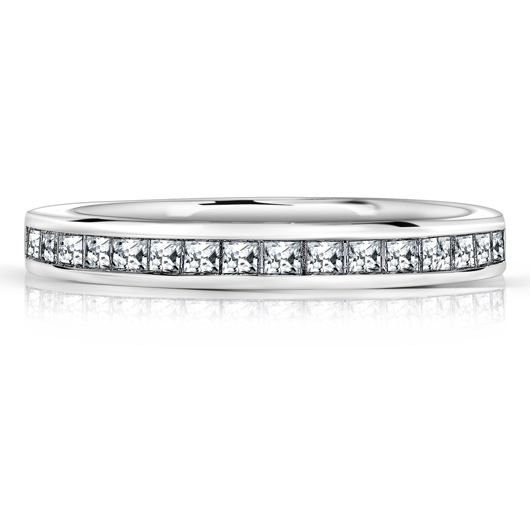 0.25 Carat Princess Cut Cubic Zirconia Wedding Band - Pave Channel Band - 18K White Gold Plating over Silver