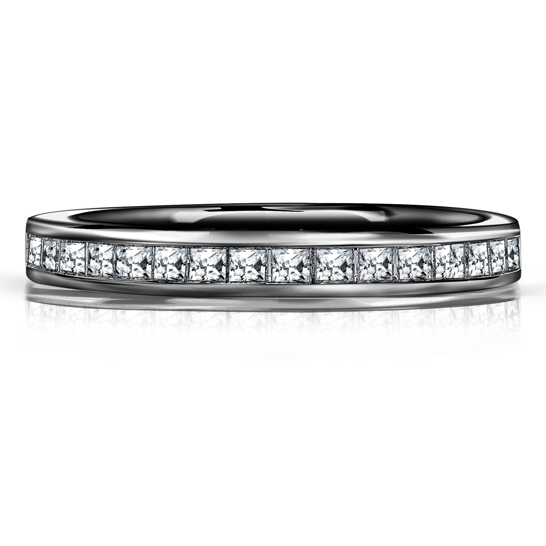 0.25 Carat Princess Cut Cubic Zirconia Wedding Band - Pave Channel Band - 18K White Gold Plating over Silver