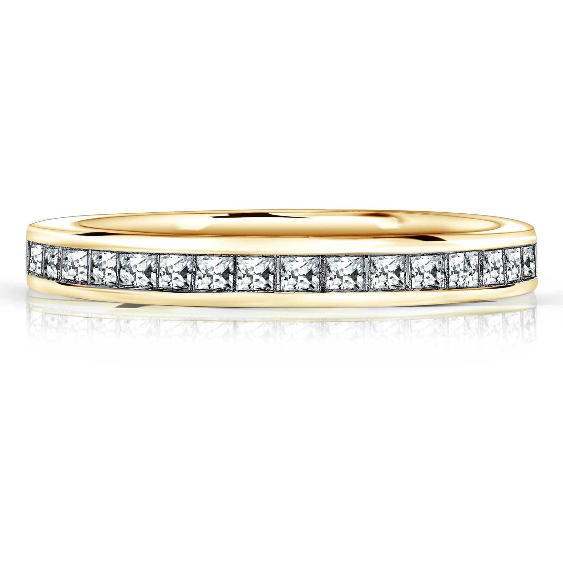 0.25 Carat Princess Cut Cubic Zirconia Wedding Band - Pave Channel Band - 18K White Gold Plating over Silver