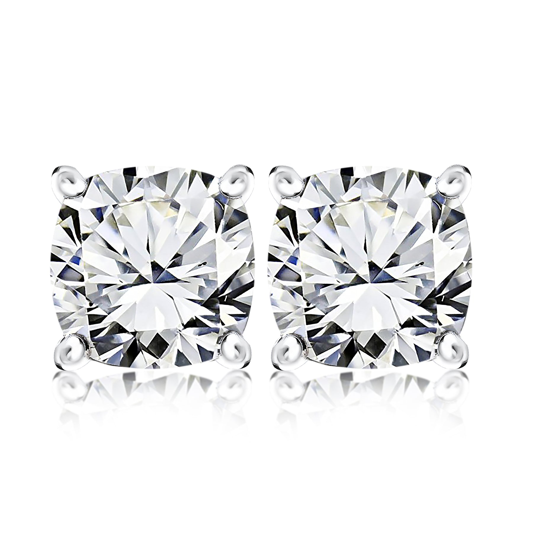 2 Carat Cushion Cut Moissanite  Solitaire Stud Earrings In 18K White Gold Plating Over Silver