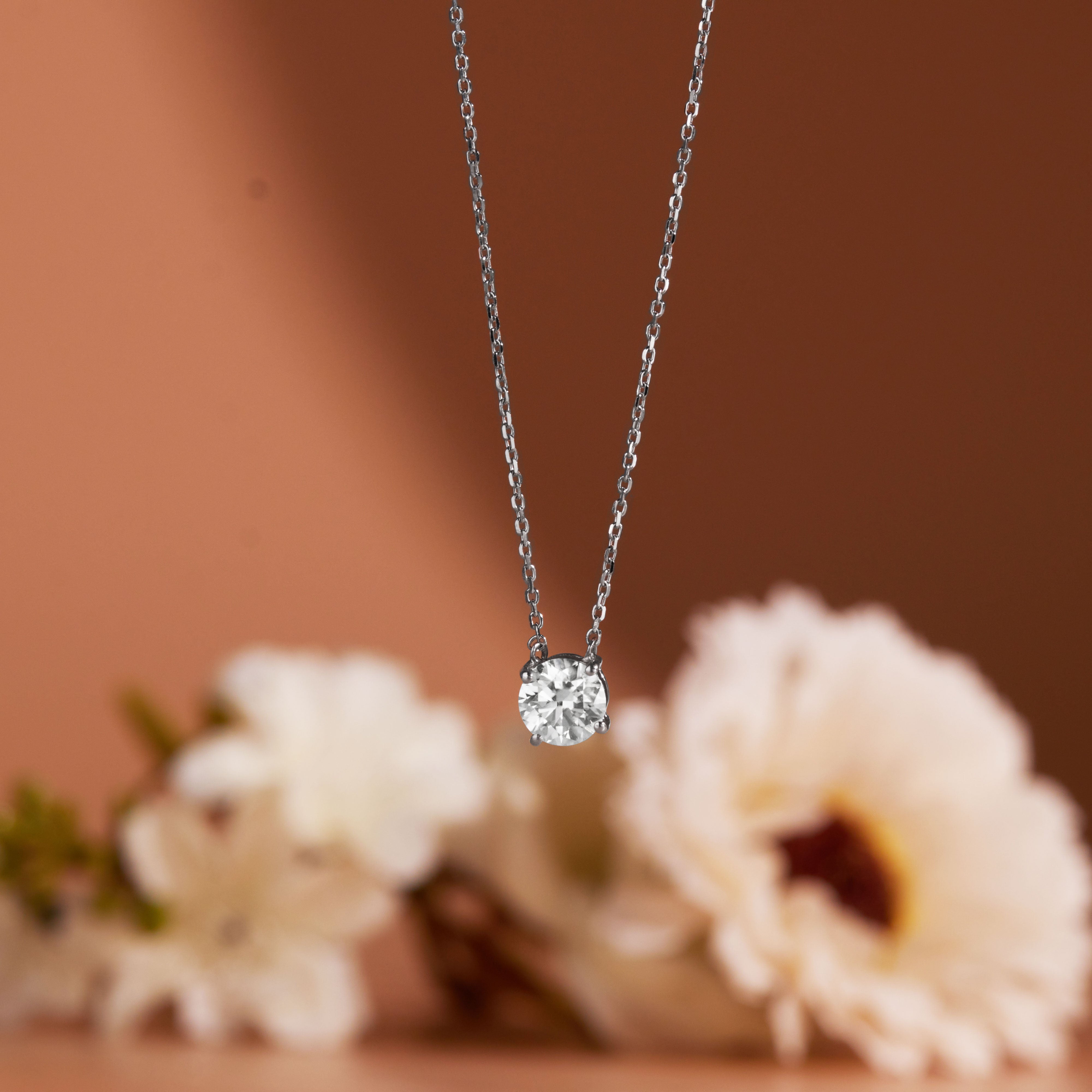 1 Carat Round Cut Real Moissanite Solitaire Pendant Necklace in 18k White Gold Over Silver