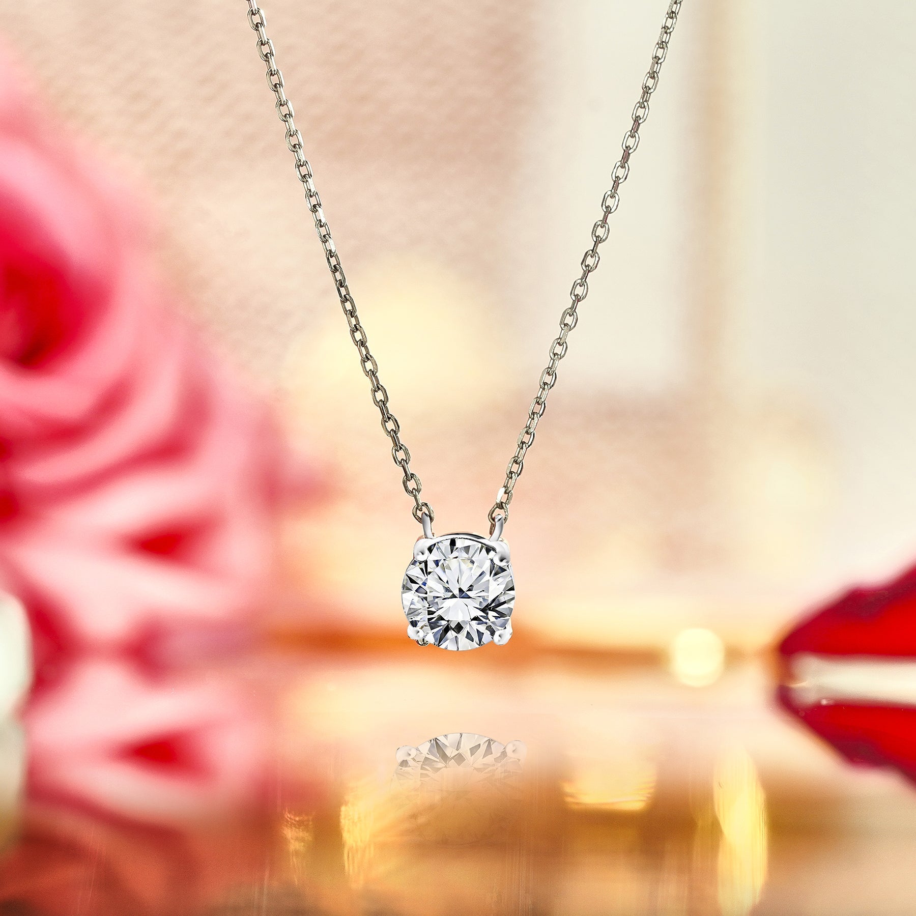 1 Carat Round Cut Real Moissanite Solitaire Pendant Necklace in 18k White Gold Over Silver