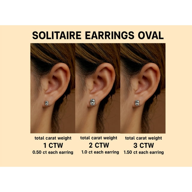 1 Carat Oval Cut Moissanite Solitaire Stud Earrings - 4 Prong - 18K Rose Gold Plating Over Silver