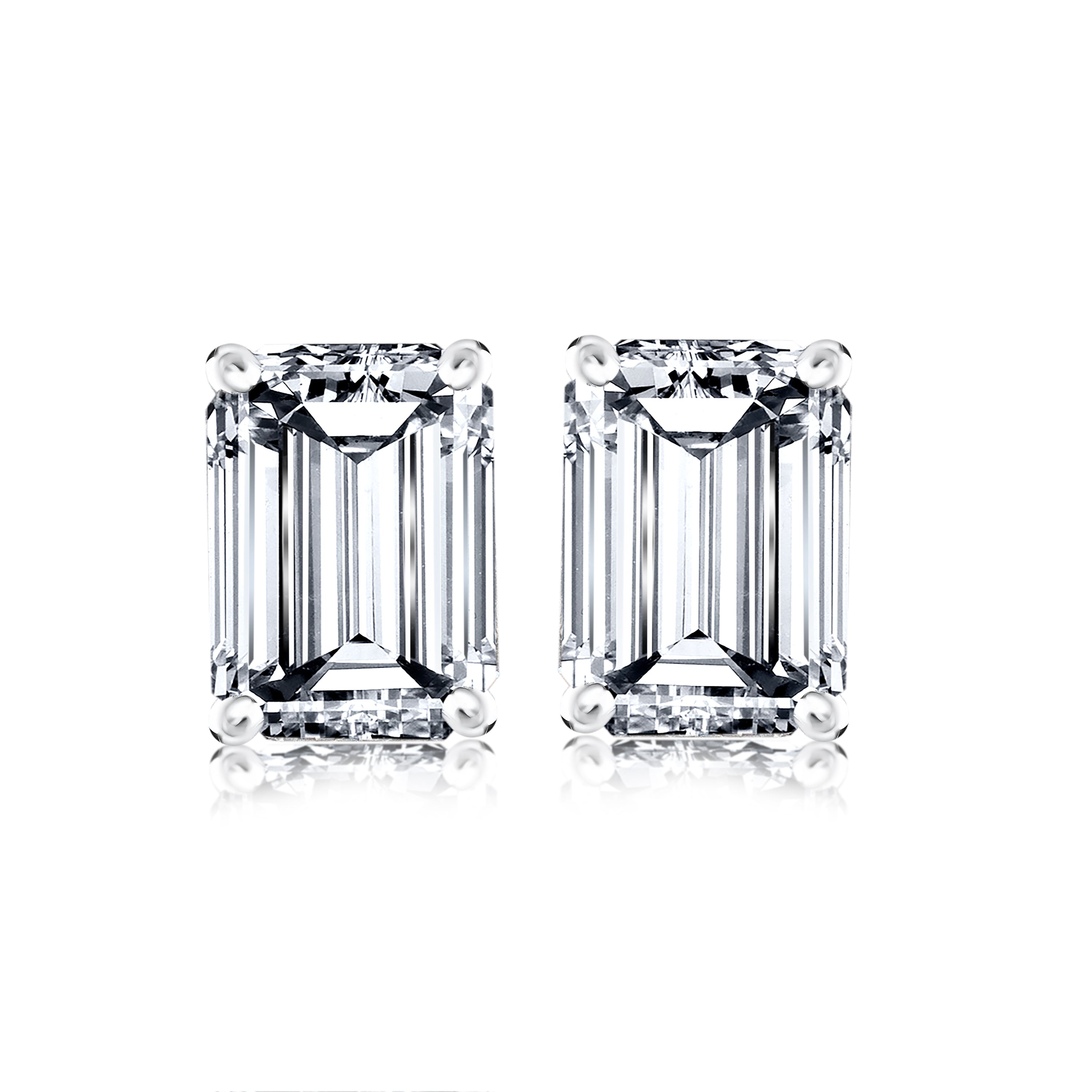 Minimalist 1 Carat Emerald Cut Moissanite Solitaire Stud Earrings In 18K White Gold Plating Over Silver