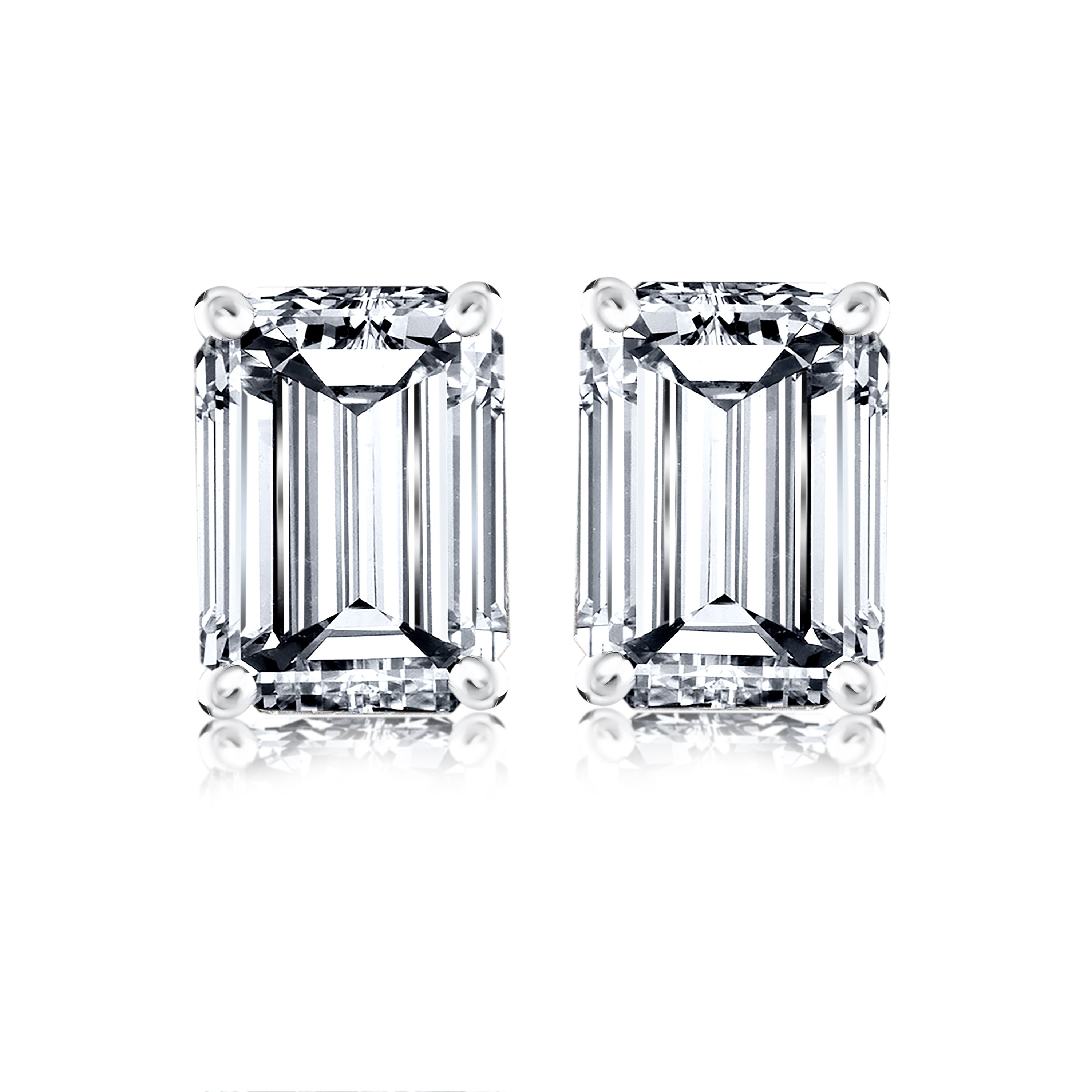 2 Carat Emerald Cut Cubic Zirconia Solitaire Stud Earrings in 18K White Gold over Brass