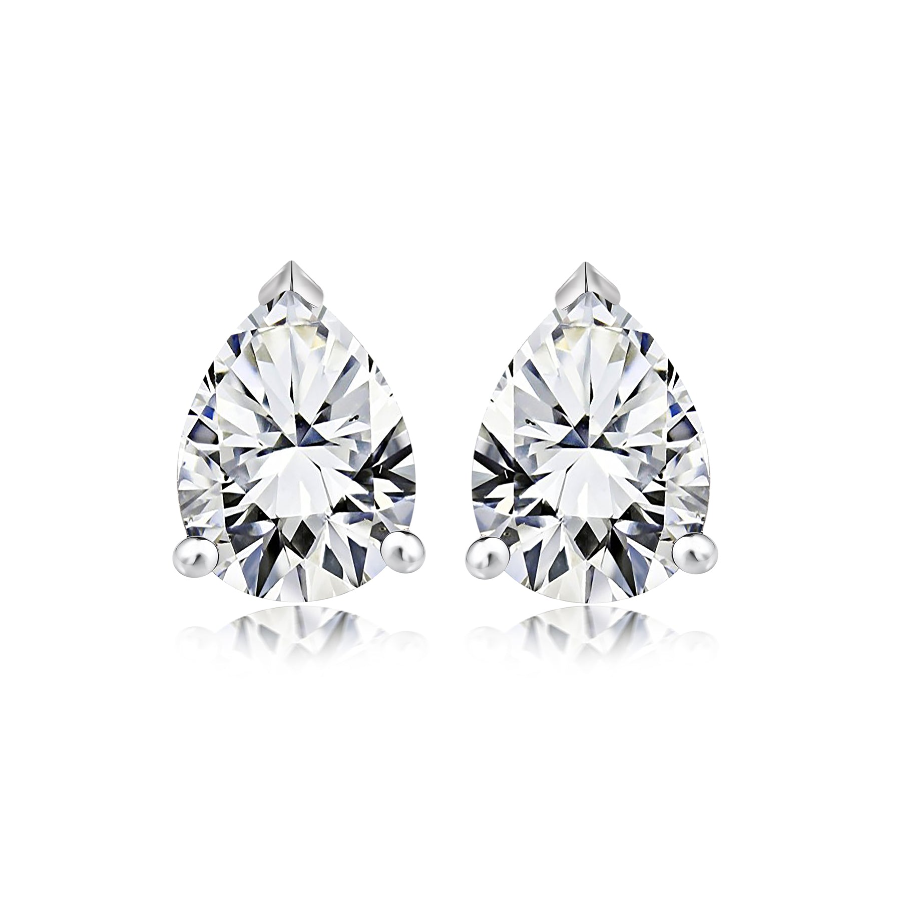 2 Carat Pear Cut Cubic Zirconia Solitaire Stud Earrings in 18K White Gold over Brass