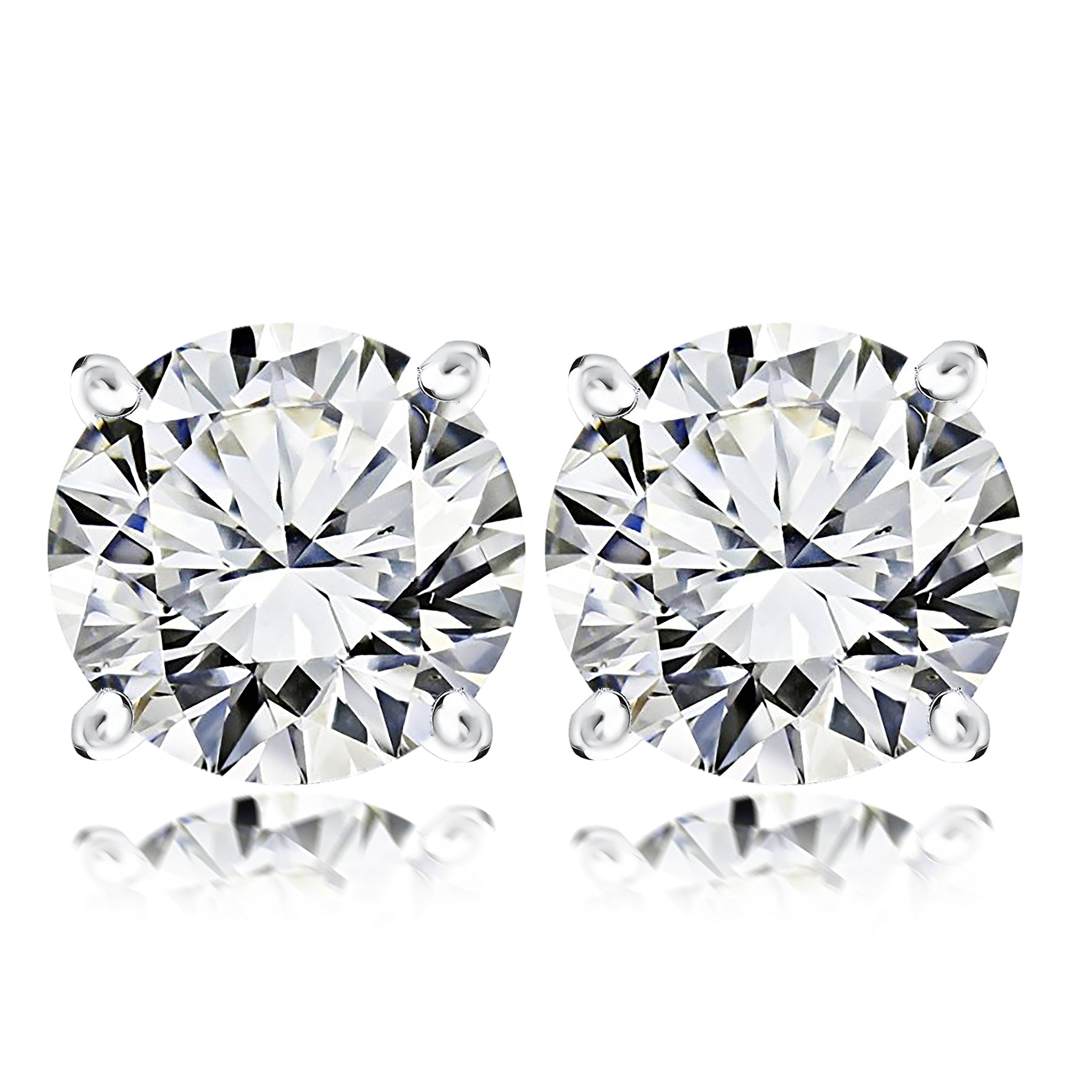 2 Carat Round Cut Cubic Zirconia Solitaire Stud Earrings in 18K White Gold over Brass