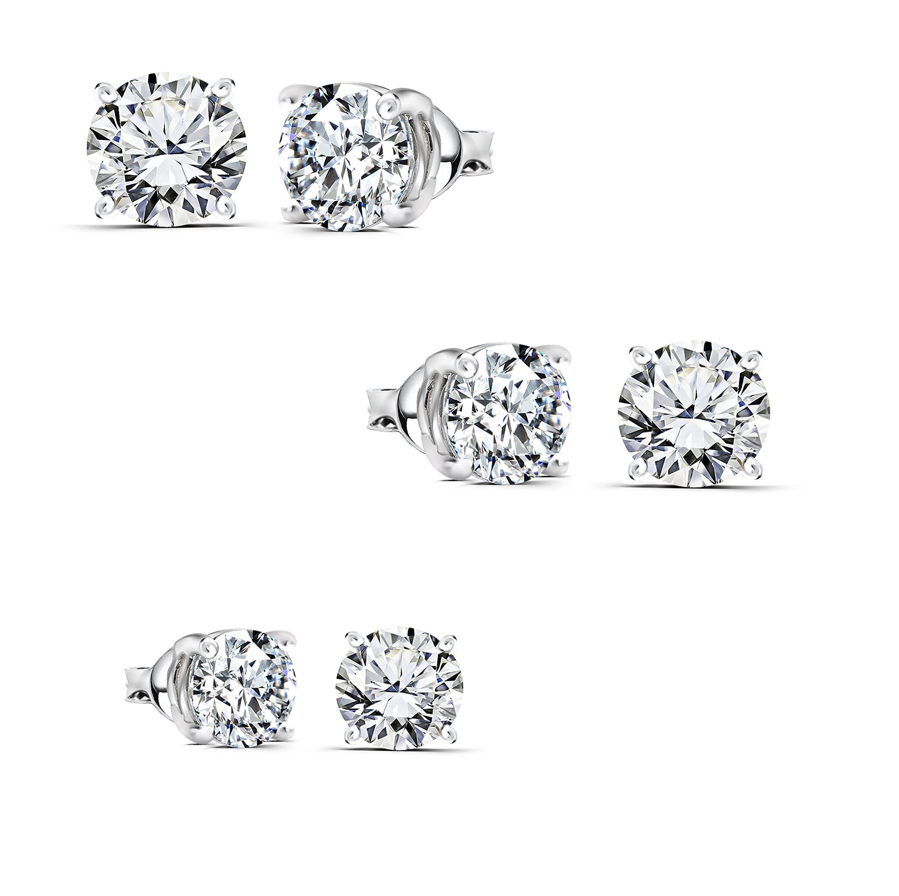 0.20 Carat Round Diamond - 4 Prong Solitaire Stud Earrings - 18K White Gold Plating Over Silver