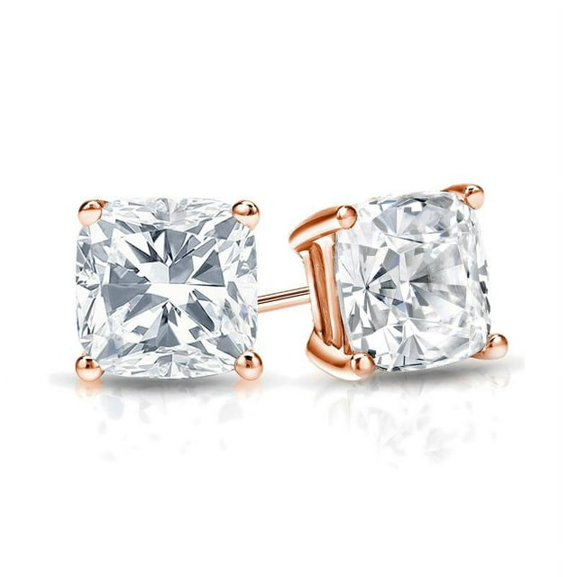 0.5 Carat Cushion Cut Diamond 4 Prong Solitaire Stud Earrings In 18K Rose Gold Plating Over Silver