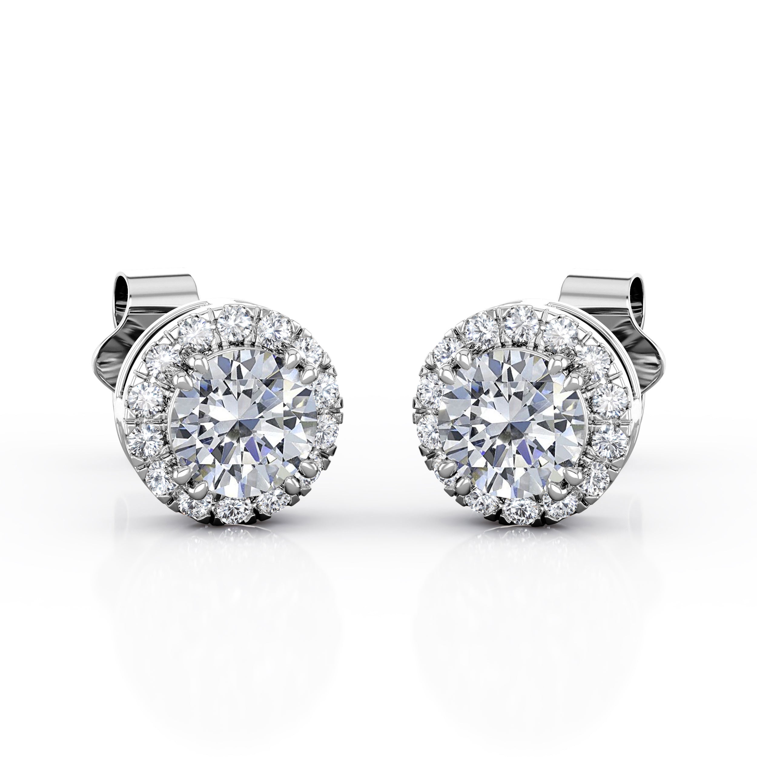 2.5 Carat Round Cut Cubic Zirconia Halo Stud Earrings in 18K White Gold over Brass