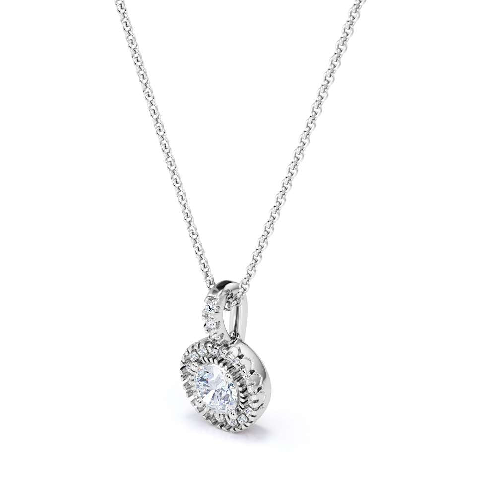 Real Diamond and Moissanite Round Halo Necklace Pendant for Women in 18k White Gold over Silver