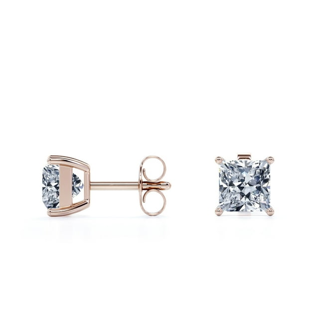 2 Carat Princess Cut Moissanite 4 Prong Solitaire Stud Earrings In 18K White Gold Plating Over Silver