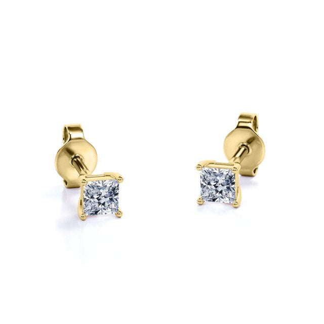 4 Prong - 0.58 Carat Princess Cut Diamond - Solitaire Stud Earrings - 18K Rose Gold Plating Over Silver