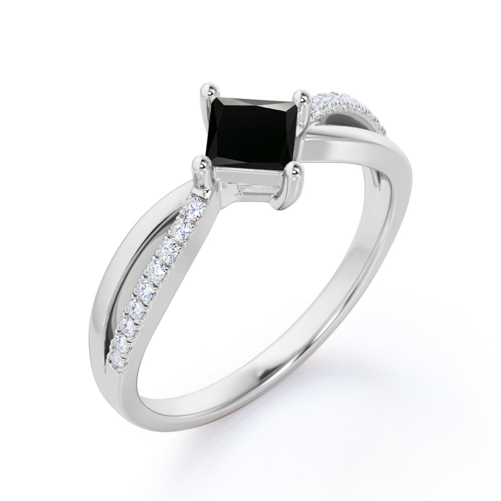 1 carat princess cut Black Diamond infinity engagement ring in white gold