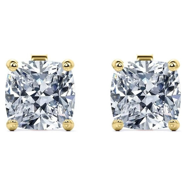 2 Carat Cushion Cut Moissanite  Solitaire Stud Earrings In 18K White Gold Plating Over Silver