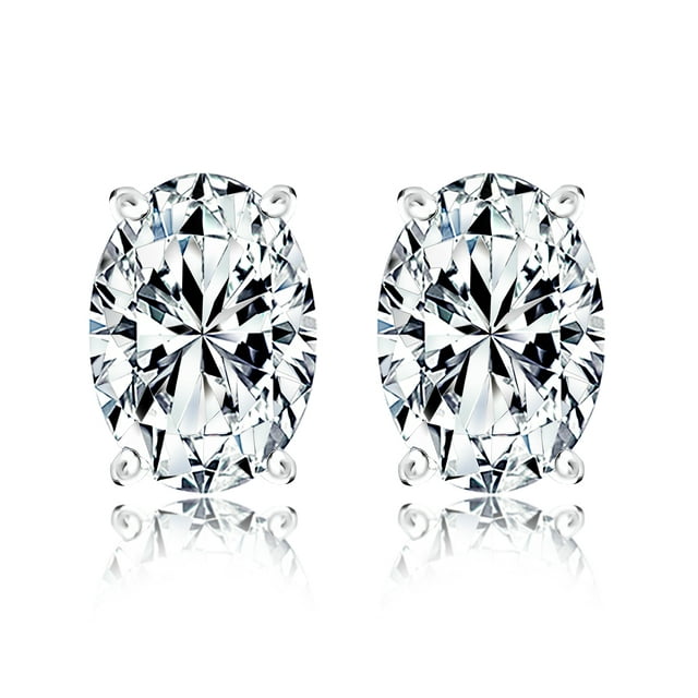 1 Carat Oval Cut Moissanite Solitaire Stud Earrings - 4 Prong - 18K Rose Gold Plating Over Silver