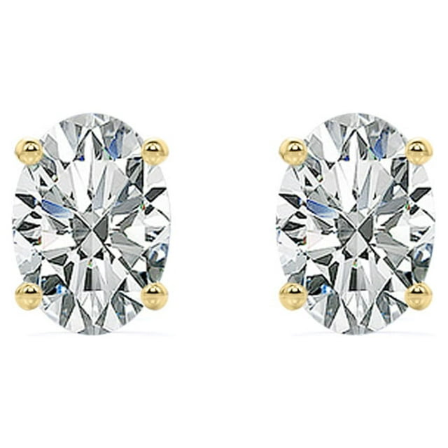 1 Carat Oval Cut Moissanite Solitaire Stud Earrings - 4 Prong - 18K Rose Gold Plating Over Silver