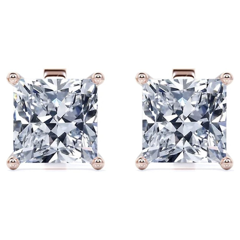 2 Carat Princess Cut Moissanite 4 Prong Solitaire Stud Earrings In 18K White Gold Plating Over Silver