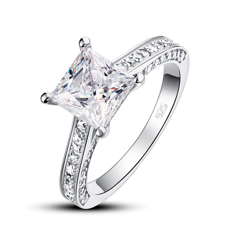 1.75 Carat Princess Cut Moissanite Engagement Ring - Bridal Set - Pave Ring - Promise Ring - 18k White Gold Over Silver