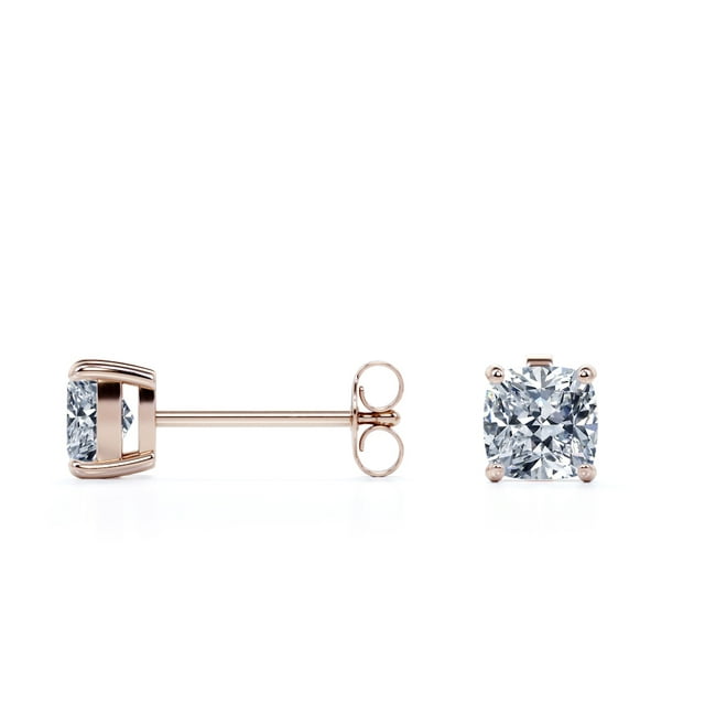 1 Carat Cushion Cut Moissanite Solitaire Stud Earrings In 18K Rose Gold Plating Over Silver