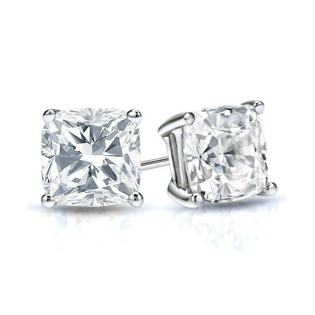 0.5 Carat Cushion Cut Diamond 4 Prong Solitaire Stud Earrings In 18K Rose Gold Plating Over Silver