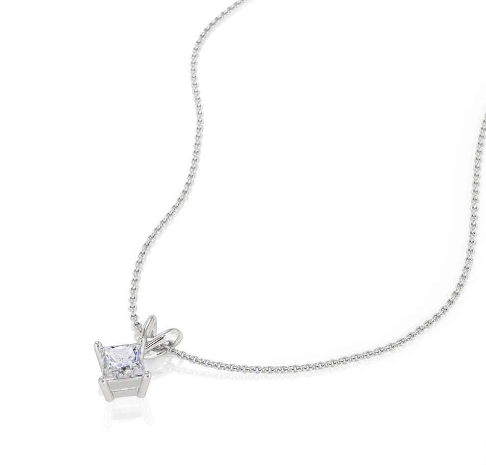 Sparkling Princess Cut Diamond Pendant Necklace in 18K White Gold over Silver