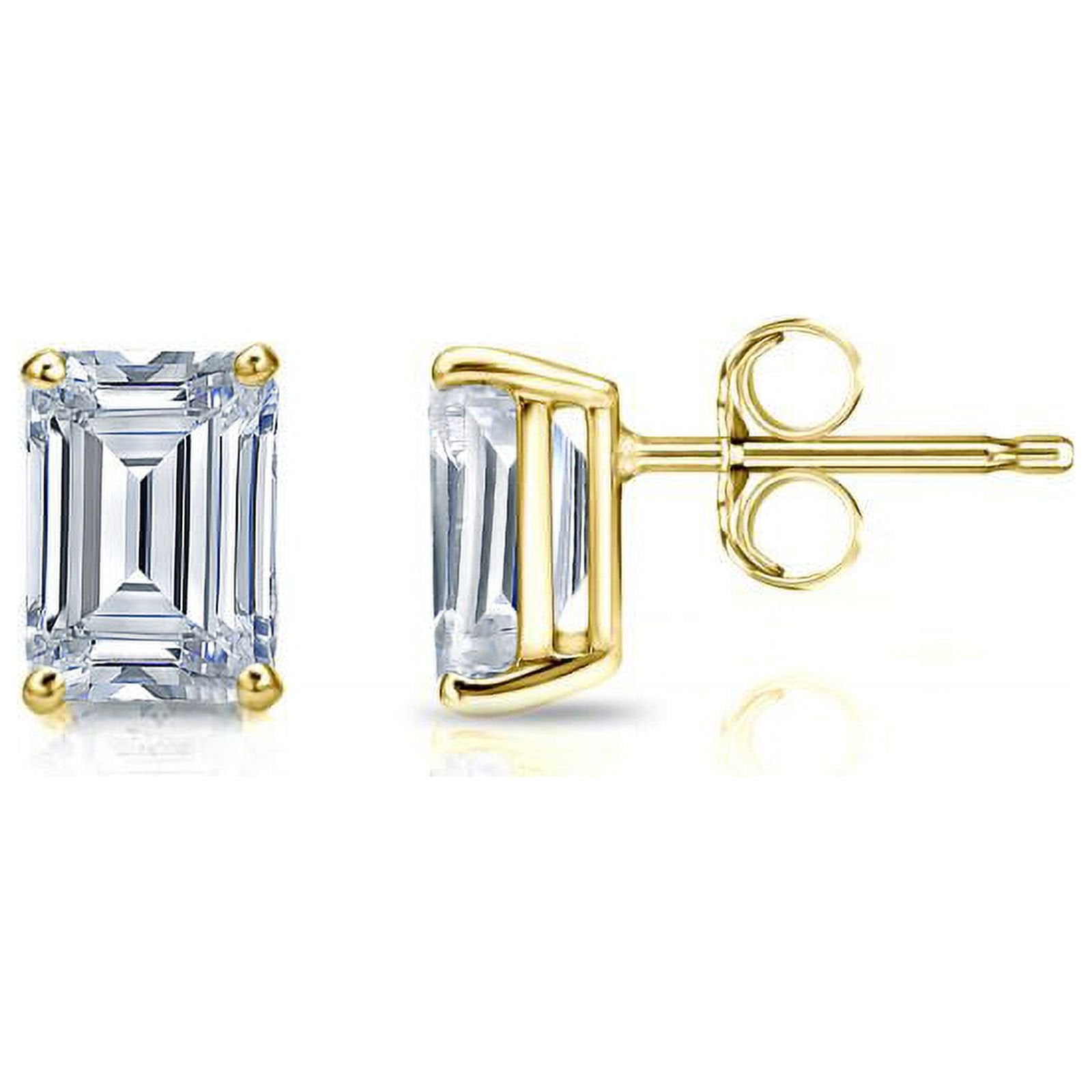 Minimalist 0.5 Carat Emerald Cut Diamond Solitaire Stud Earrings In 18K Rose Gold Plating Over Silver