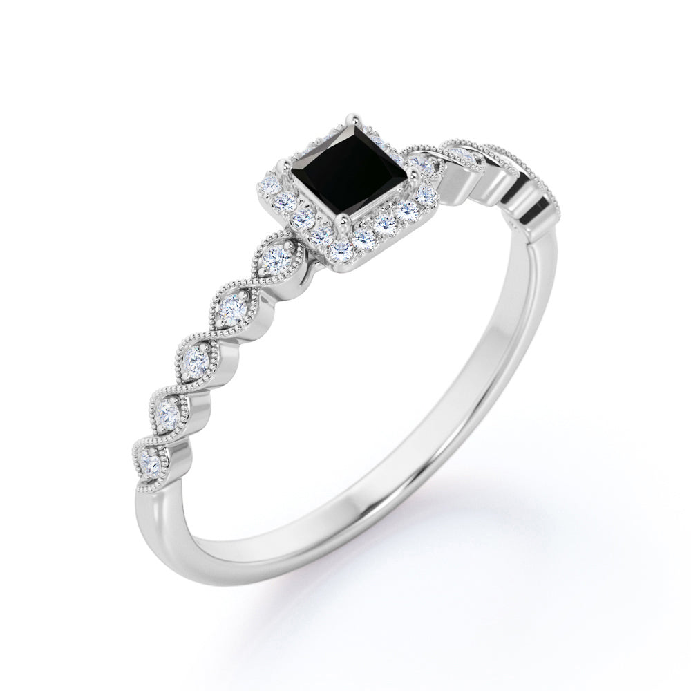 1.25 Carat Princess Cut Lab Grown Black Diamond Modern Art Deco Engagement Ring In White Gold