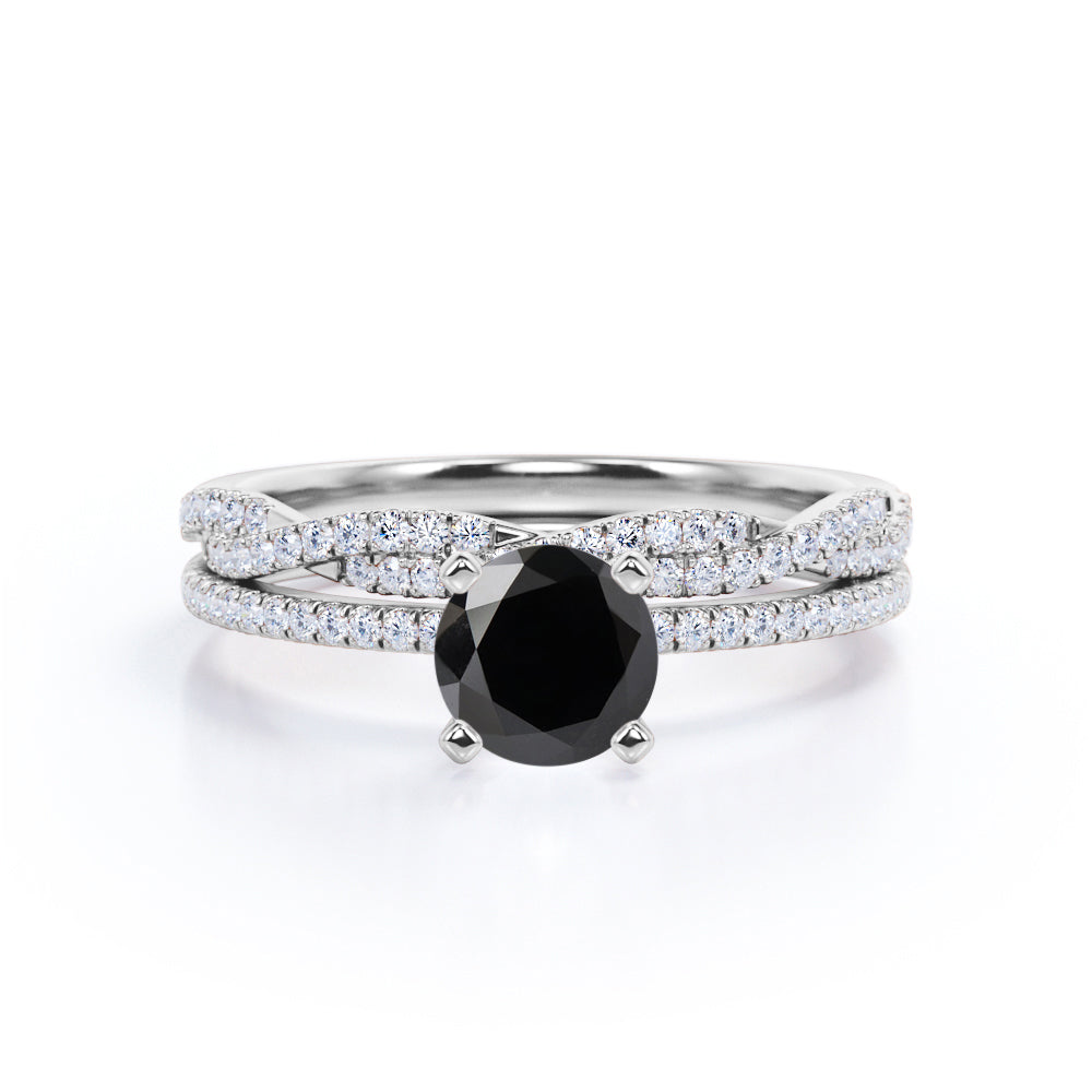 1.50 carat infinity round cut Black Diamond art solitaire wedding ring set in white gold