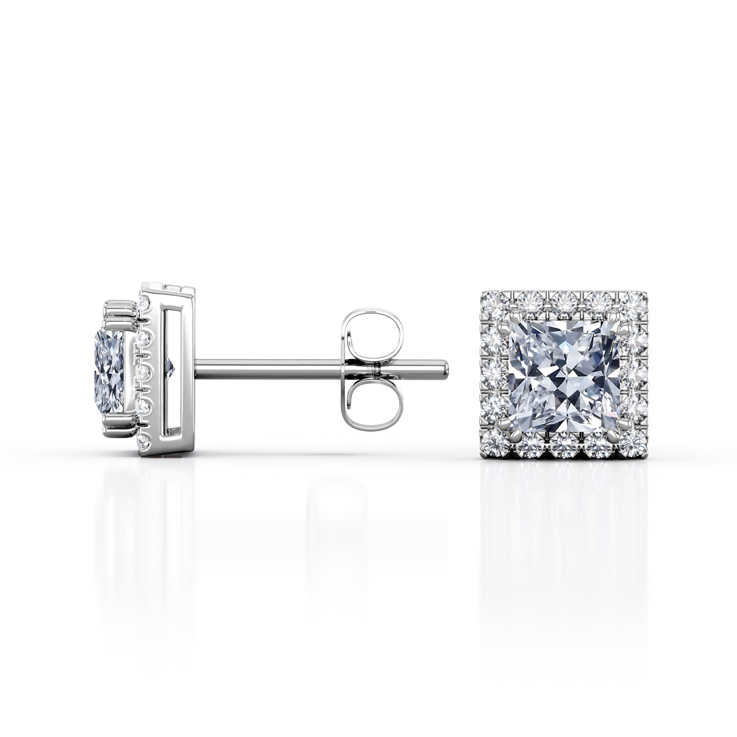 2.5 Carat Princess Cut Cubic Zirconia Halo Stud Earrings in 18K White Gold over Brass