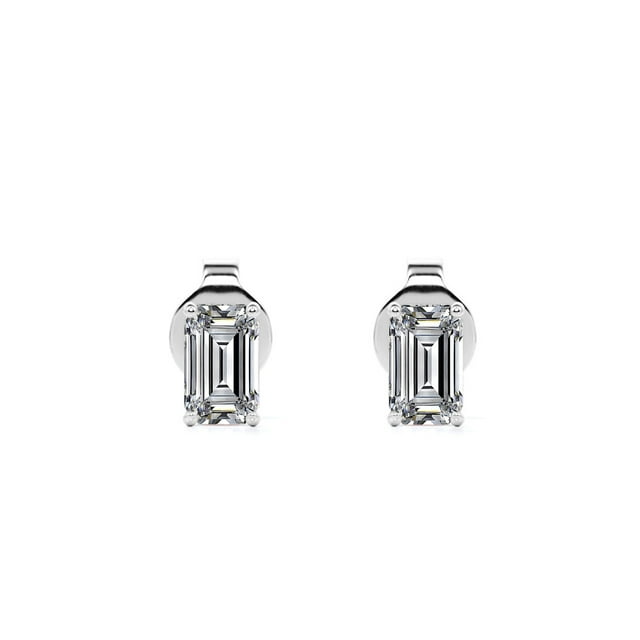 Minimalist 0.75 Carat Emerald Cut Diamond Solitaire Stud Earrings In 18K Rose Gold Plating Over Silver