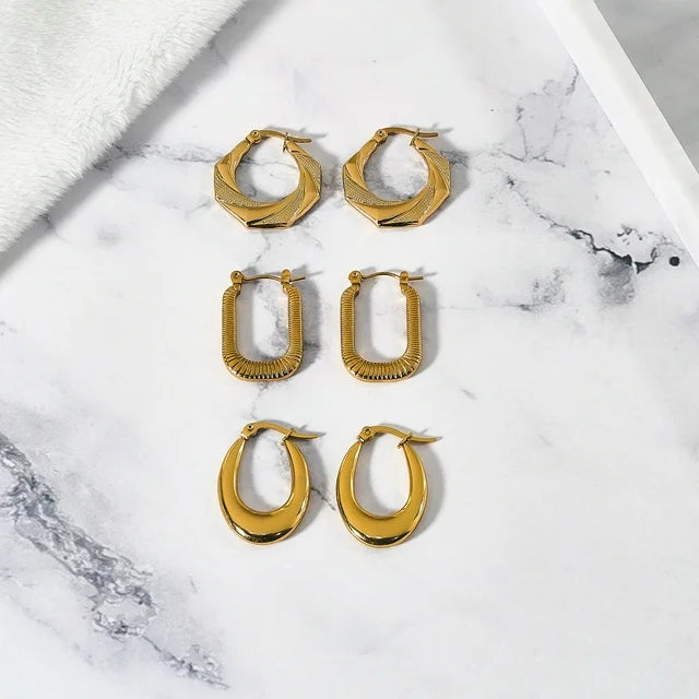 3 Pairs MultiPack Fashion Earrings Set in Yellow Gold Plating, Chunky, Twisted, Hoop Earrings, Paperclip, Drop Earrings, Jewelry Gift for Women