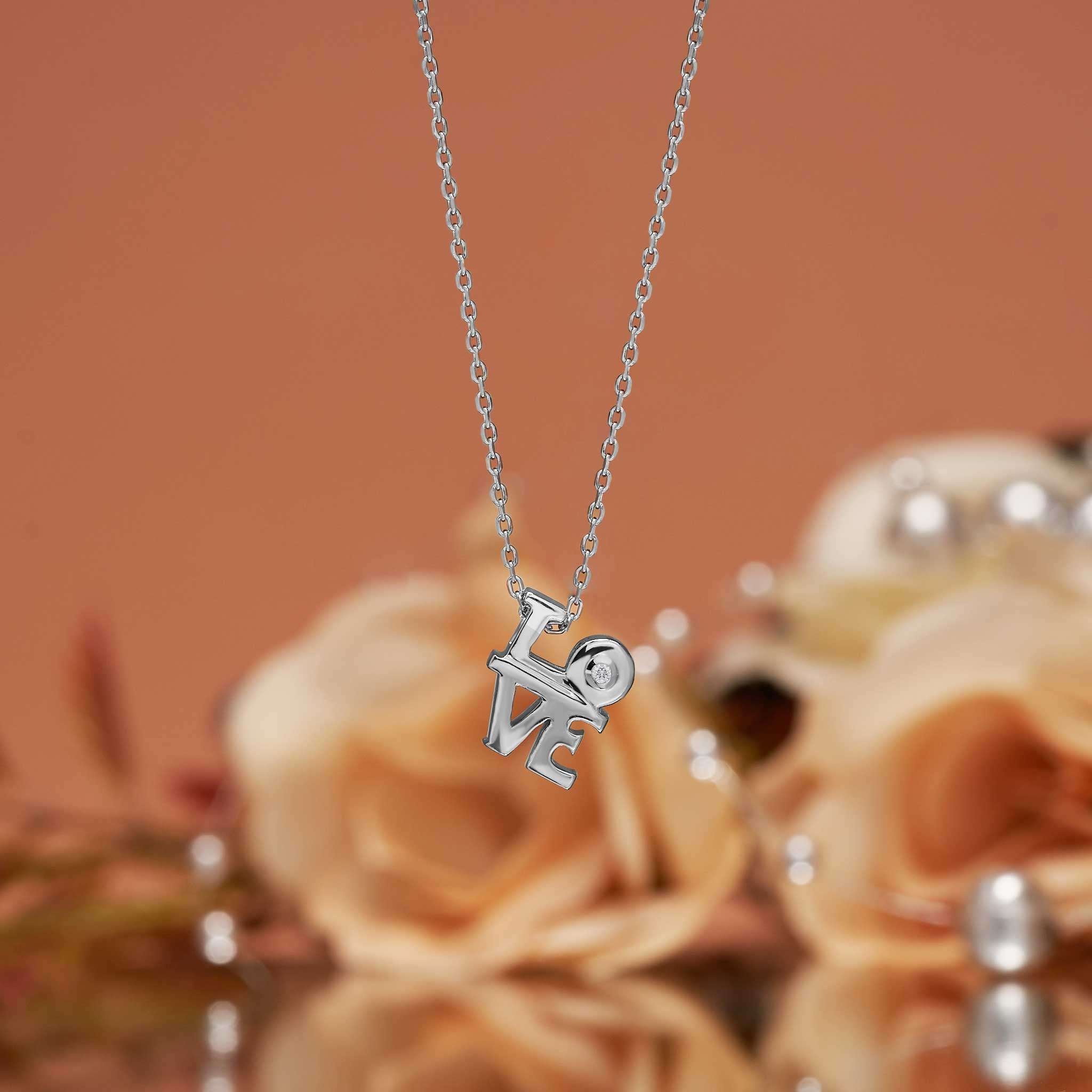 LOVE Diamond Pendant Necklace in 18K White Gold over Silver