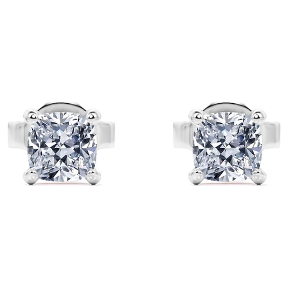 4 Prong - 0.38 Carat Cushion Cut Diamond - Solitaire Stud Earrings - 18K Rose Gold Plating Over Silver