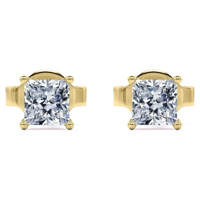 4 Prong - 0.38 Carat Princess Cut Diamond - Solitaire Stud Earrings - 18K Rose Gold Plating Over Silver