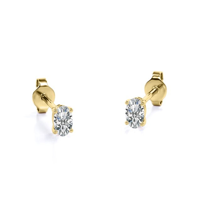 0.38 Carat Ovate Diamond - 4 Prong Solitaire Stud Earrings - 18K Rose Gold Plating Over Silver