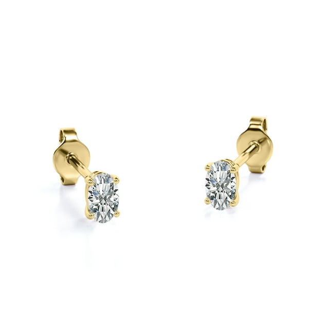 0.58 Carat Ovate Diamond - 4 Prong Solitaire Stud Earrings - 18K Rose Gold Plating Over Silver