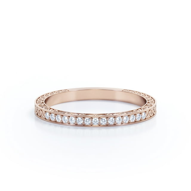 Art-Deco Victorian Style 0.25 Carat Round Cut Cubic Zirconia Wedding Band in 18K Rose Gold Plating over Silver